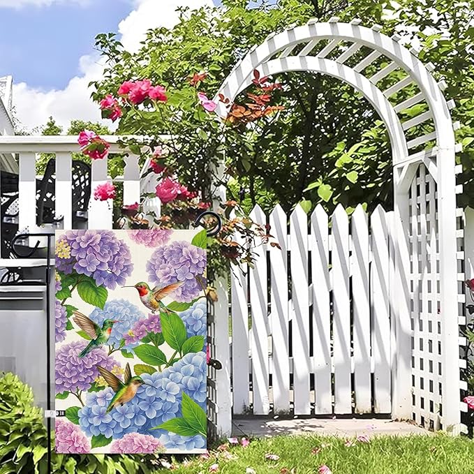 Baccessor Spring Summer Hydrangea Garden Flag 12.5 x 18 Inch Double Sided Burlap Flower Green Leaf Farmhouse Small Yard Flag Summer Holiday Seasonal Outdoor Outside Decoration