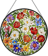Flower Stained Glass Window Hanging, Suncatcher Diamond Glass Panel Hangings, Wildflower Colorful Sun Catchers Indoor Windows Wall Art, Gift for Mom Grandma, Christmas Decor for Home Office7.87 inches