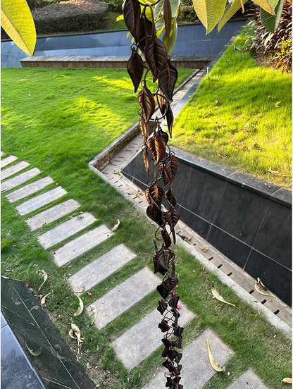 8.5 FT Rain Chain, Leaves Rain Chains for Gutters and Downspouts, Decorative Rain Chains for Outside, Metal Rain Catcher Gutter Chain Downspout, Decorate Your House and Garden, Antique Copper