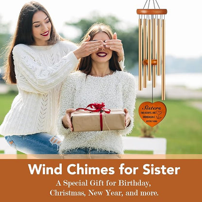 Sister Gifts, 25.5" Aluminum Wind Chimes for Outside with Heart Catcher, Sister Birthday Gifts from Sisters Brother, Sisters Gift for Birthday, Christmas, Thanksgiving, Home Decor
