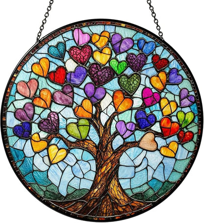 Tree of Life Stained Glass Suncatcher for Windows Hanging Home Decor Gifts for Women, Men, Thanksgiving for Mom Grandma, Wall Art Indoor & Garden Outdoor Decorations