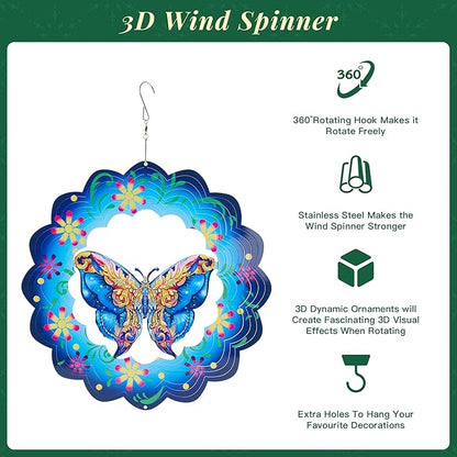 Butterfly Wind Spinners Outdoor Decorations-3D Stainless Steel Metal Butterflies Wind Spinners,12 inch Butterfly Gifts for Women, Sculpture for Yard Decorations Outdoor
