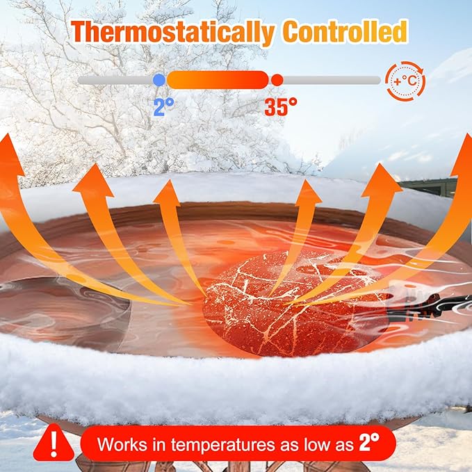 Bird Bath Heaters for Outdoors in Winter, 60W Chicken Water Heater Small Pond Heater De-Icer with Thermostatically Controlled, Pond Warmer for Fish Ponds, Suitable for Birds Chicken Duck Drinking