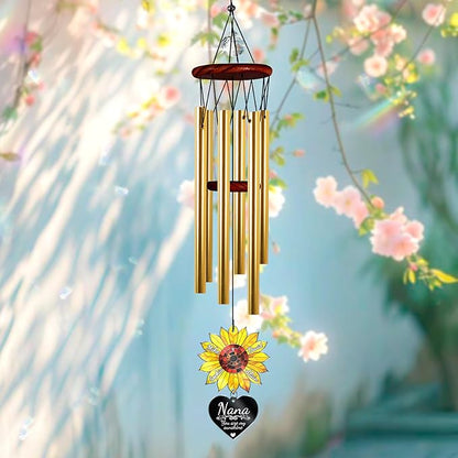 Personalized Grandma Sunflower Wind Chimes for Outside, Custom Crystal Suncatcher Ornament You are My Sunshine, Mother's Day Birthday Gift for Women, Mom, Outdoor Chimes Hanging, Nana Garden Décor