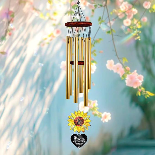 Personalized Grandma Sunflower Wind Chimes for Outside, Custom Crystal Suncatcher Ornament You are My Sunshine, Mother's Day Birthday Gift for Women, Mom, Outdoor Chimes Hanging, Nana Garden Décor