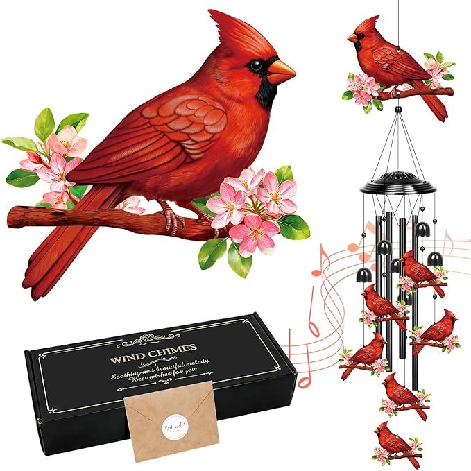 YHmall Cardinal Gifts for Women, 35 in Wind Chimes for Outside Mothers Day Gardening Gifts for Mom Colorful Metal Memorial Wind Chime Cardinal Decor for Home Yard Patio Garden Outdoor
