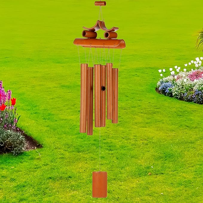 M METERXITY 1-Pack Bamboo Wind Chimes, Wooden Wind Chimes with Melody Deep Tone, 24 Inch Owl Wood Wooden Wind Chimes for Indoor Outdoor Decorations/Backyard [Retro Color]