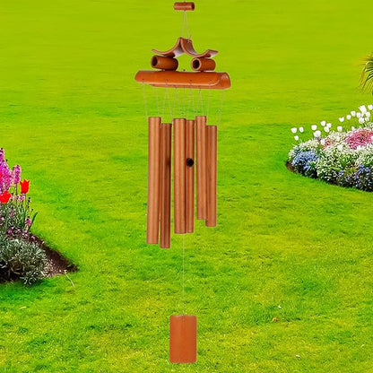 M METERXITY 1-Pack Bamboo Wind Chimes, Wooden Wind Chimes with Melody Deep Tone, 24 Inch Owl Wood Wooden Wind Chimes for Indoor Outdoor Decorations/Backyard [Retro Color]