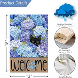 Louise Maelys Spring Summer Garden Flag Black Cat Hydrangea Flower Welcome Double Sided 12x18 Inch Floral Paw Print Seasonal Small Burlap Holiday Yard Outdoor Outside House Decor