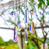HDCRYSTALGIFTS Set 7 Crystal Sun Catcher Prisms, AB Colored Suncatcher Crystals Indoor Window Hanging Ornaments Rainbow Maker Prisms for Home Garden Decor