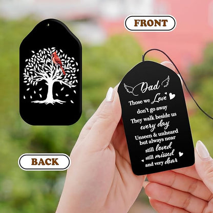 Crystal Dad Memorial Wind Chimes Black Sympathy Windchimes Garden Window Decor Remembrance Keepsake Gift Loss of Daddy in Memory Papa Step Father in Law Idea Condolence Funeral Gift HW12-RB-D