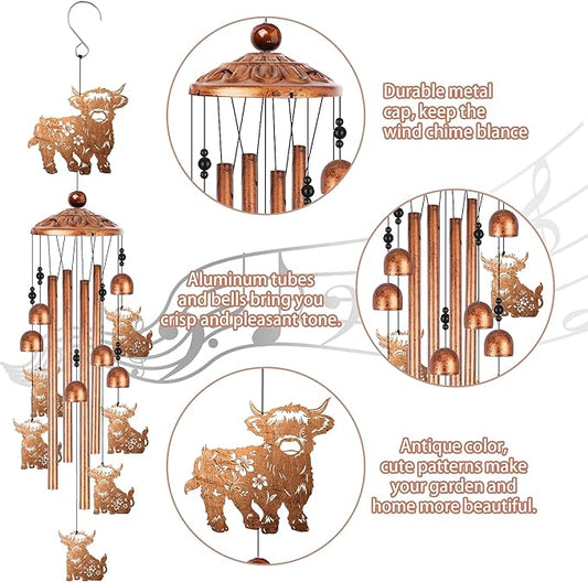 Highland Cow Wind Chimes for Outside, Highland Cow Gifts for Women Metal Windchimes Outdoors, Farmhouse Home Garden Patio Yard Decor