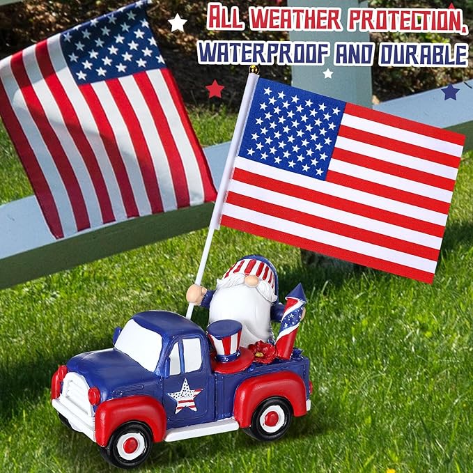 4th of July Garden Gnome Statues USA 250th Anniversary Table Decor Patriotic Resin Statues with American Flag Red White Blue Gnome Yard Figurine Centerpiece for Lawn Garden Patio Home Decor Gift