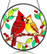 LITIVY Stained Glass Window Hanging – Cardinal Birds on A Branch Suncatcher – Mother’s Day Memorial Gift, 8 Inch Rainbow Maker & Sun Catcher Decor for Windows, Whimsical Gifts for Women