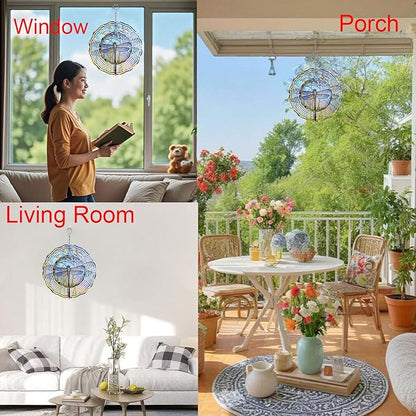 Dragonfly Metal Wind Spinners Outdoor, 3D Hanging Garden Decor for Women Mom Grandma, 25cm/ 9.84in 3D Wind Spinners for Garden Decor for Patio,Yard,Outdoor