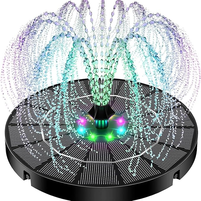 Solar Bird Bath Fountain Pump - 8 Spray Patterns, Floating Nozzle, Birdbath Fountain Kit, Garden Pond Aerator Decor