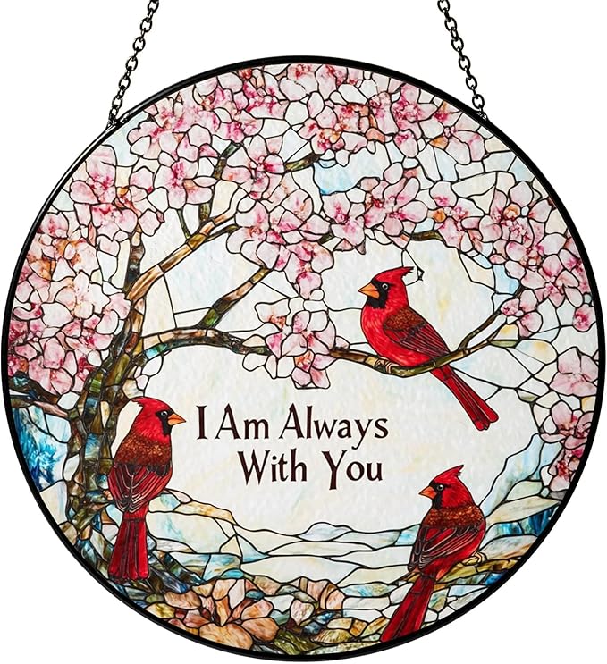 Cardinal Suncatcher Stained Glass Window Hanging Decor - Red Cardinals Memorial Gifts for Loss of Loved One, Cardinal Remembrance Gifts for Women Grandma Mom, Mothers Day Birthday