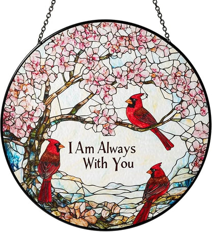 Cardinal Suncatcher Stained Glass Window Hanging Decor - Red Cardinals Memorial Gifts for Loss of Loved One, Cardinal Remembrance Gifts for Women Grandma Mom, Mothers Day Birthday