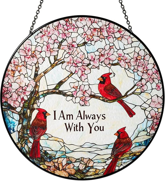 Cardinal Suncatcher Stained Glass Window Hanging Decor - Red Cardinals Memorial Gifts for Loss of Loved One, Cardinal Remembrance Gifts for Women Grandma Mom, Mothers Day Birthday