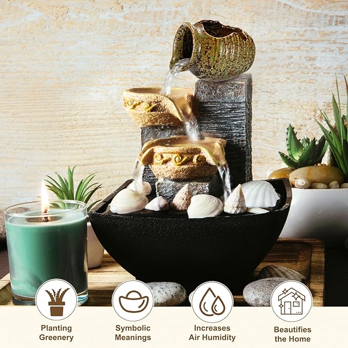 M METERXITY Ceramic Garden Fountain Spitter, Clay Pot Ecological Tank for Pond/Backyard Water Feature/Cave Waterfall/Landscaping, DIY Water Flow Jar Hydroponic Vase [5.5in, Iridescent Green]