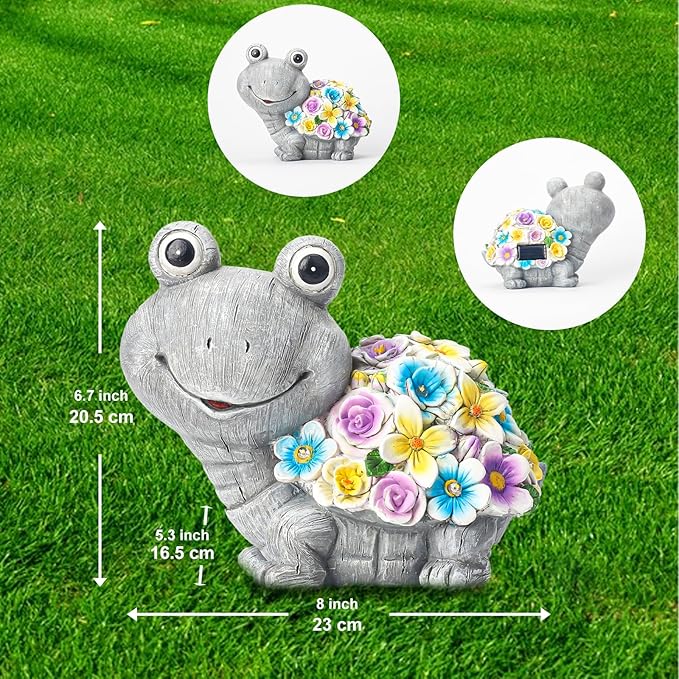 Outdoor Solar Flower Turtle Statue for Garden Décor, Waterproof Outside Tortoise Figurines Decor with Lights, Suitable for Yard, Lawn, Patio, Balcony - Gift for Grandma Mom Women Daughter