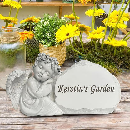 Personalized Garden Angel Statue Sympathy Gift Human Memorial Gifts, in Memory of Loved One, Bereavement Gifts, Custom Grave Markers Cemetery Stones Remembrance Stones Memorial Plaques