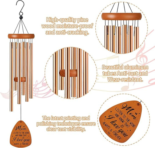 Mom Wind Chime for Outside: Thoughtful Birthday Mother's Day Christmas Thank You Gifts for Mom, Outdoor Metal Wind Chime, Home Garden Patio Yard Decor
