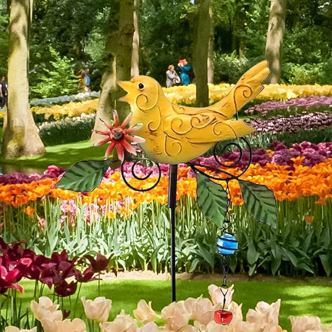 Metal Bird Decorative Garden Stakes,Outdoor Spring Garden Decor,Indoor Lawn Pathway Patio Ornaments,14.2 Inch Metal Garden Decor Shaking Head Yard Art