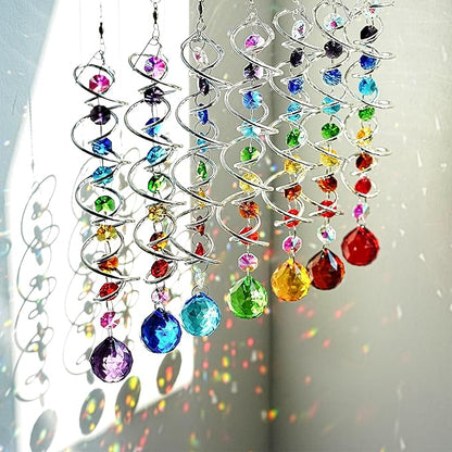 7 Chakra Crystal Sun Catcher Hanging Crystal Prisms Ornaments with 20mm Rainbow Beads for Window Garden Indoor Home Decor