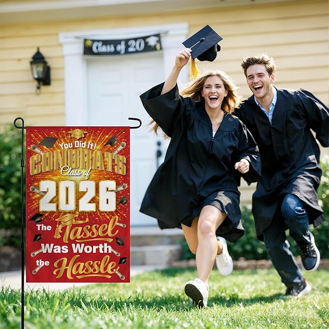 Graduation Decorations 2026 - Class of 2026 Garden Flag | Graduation Decor Party Favors Supplies for Outdoor Indoor Double-Side Backdrop Banner for Garden Porch Patio Lawn Yard Home,12x18Inch (Red)