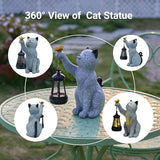 Solar Cat Garden Statue Outdoor Decor, Cat Sculpture with Lantern and Butterfly for Yard Lawn Patio Balcony, Christmas, Birthday Housewarming Gifts for Mom, Grandma, Women, 9.4 inch, Resin