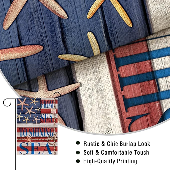 Artofy From Sea to Shining Sea American 4th of July Home Decorative Garden Flag, Yard Coastal Beach America Outside Decor, USA Memorial Day Nautical Ocean Outdoor Small Decoration Double Sided 12 x 18