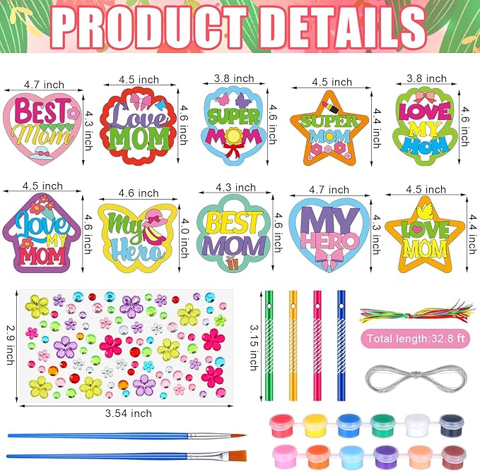DoubleFill 30 Pack Mother's Day Wind Chime Kit Mom Crafts Make You Own Wind Chimes DIY Coloring Wooden Art and Craft Bulk for Mom's Birthday Gifts Party Decoration Hanging Ornaments