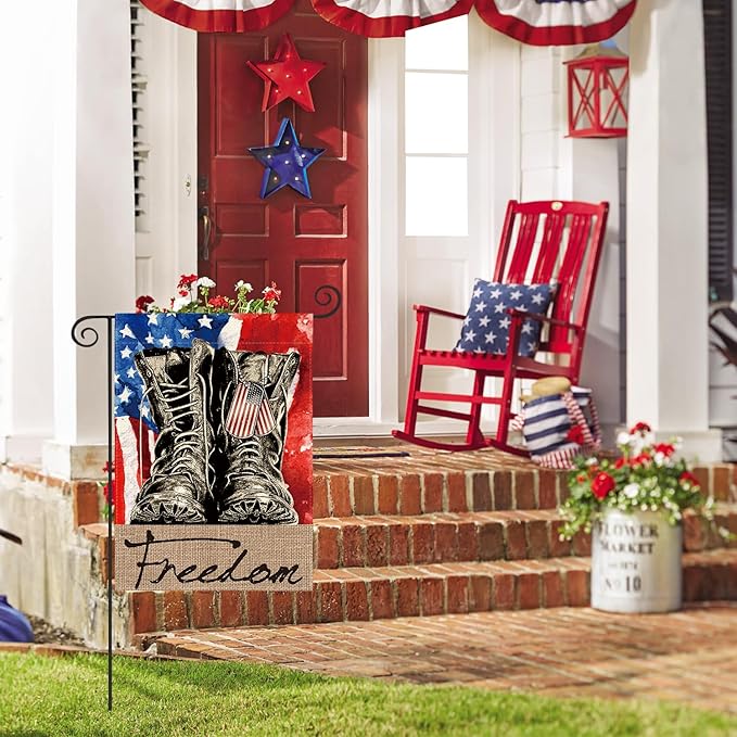 AVOIN colorlife Freedom Boots Garden Flag 12x18 Inch Double Sided, Patriotic 4th of July Independence Memorial Day Veteran Soldier Yard Outdoor Decoration