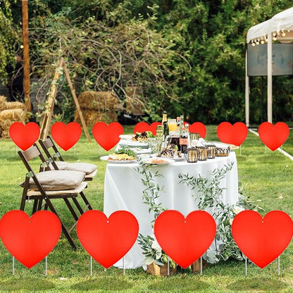 10 Pieces Valentine's Day Decorations Outdoor Yard Garden Porch Sign - Large Double-Sided Red Heart Design Signs with Stakes for Romantic Love Wedding Engagement Anniversary Patio Pathway Lawn Decor