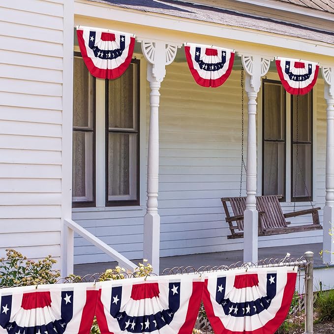 4 PCS 4th of July Decorations, 1.5 x 3 FT USA Pleated Fan Flags, Patriotic Bunting Decor American Flag Banner Fourth of July US Half Fan Flags Independence Day 250th Anniversary Outdoor Home Decor
