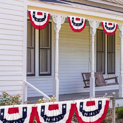 4 PCS 4th of July Decorations, 1.5 x 3 FT USA Pleated Fan Flags, Patriotic Bunting Decor American Flag Banner Fourth of July US Half Fan Flags Independence Day 250th Anniversary Outdoor Home Decor