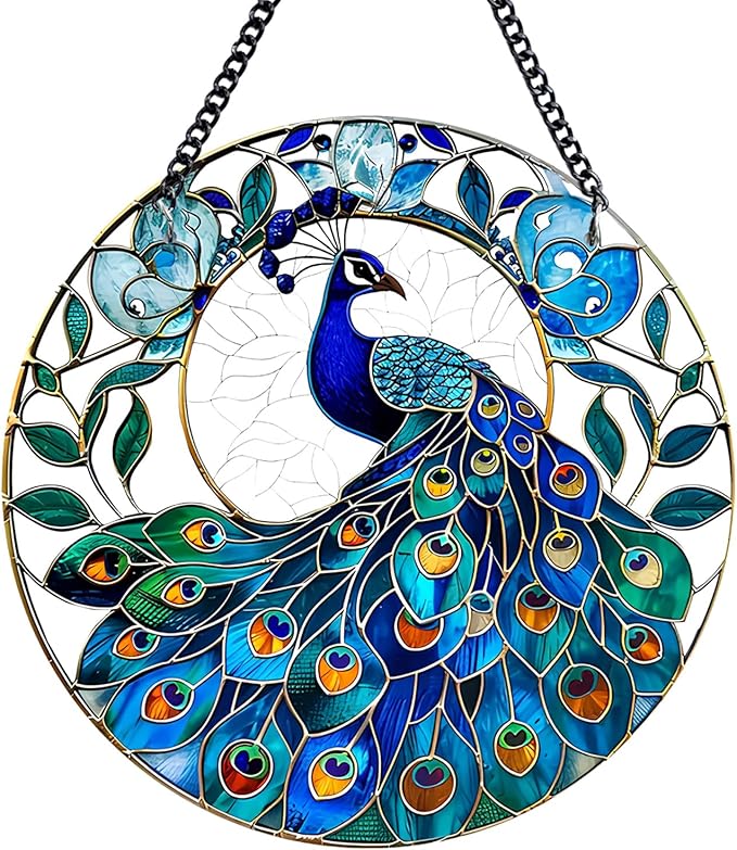 Plexiglas Peacock Suncatcher Kit - Stained Plexiglass Window Hanging for Room Decor Aesthetic, Cute Garden Decor for Outside, Yard and Balcony Decor - Home Decor Aesthetic SunCatcher