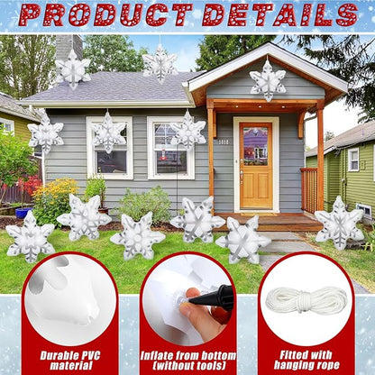 12 Pieces Winter Inflatable Snowflake Outdoor Decorations Winter Blow up Inflatable PVC Hanging Waterproof Snowball Outdoor Ornaments Decorations for Yard Garden Lawn Party Decor