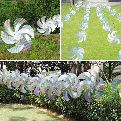 10 Meters 8 Pieces Reflective Pinwheels Bird Repellent Devices Outdoor Windmills, 12 Inches Silver Wind Spinners Outdoor Decor to Scare Birds, Large Shiny Rotating Pinwheels for Yard and Garden