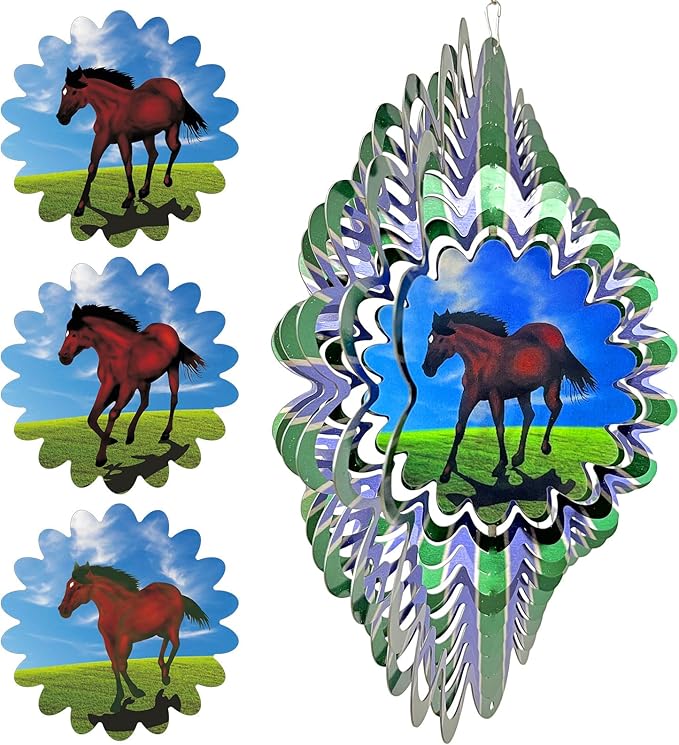 Animated Horse Wind Spinner | 3D Kinetic Hanging Wind Spinners & Sculptures, Garden Decoration Yard Ornament Outdoor Décor, Memorial Gift for Horse Lover, Men & Women