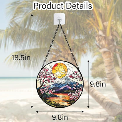 DASTOLL Stained Glass Window Hanging, Sun Blooming Cherry Blossoms Suncatcher Diamond Glass Panel Sun Catchers Decor for Birthday for Women, Men, Wife, Aunt, and Mom 9.8 in