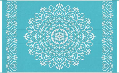 Pauwer Waterproof Outdoor Rug 5x8, Reversible Plastic Straw Patio Camping Rug, Indoor Outdoor RV Mat Carpet for Deck, Camper, Porch, Balcony, Backyard, Picnic, Floral Teal