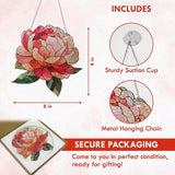 FLAGWIX Christmas Peony Flowers Gifts for Grandma - Stained Glass Window Hanging 10 in - Birthday Gifts for Women Mom, Grandma Gift, Peony Sun Catchers Indoor Window, Suncatchers Christmas Decorations