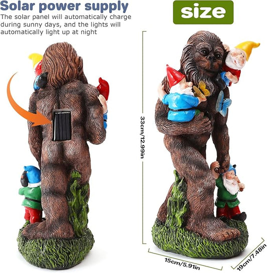 Gorilla Bigfoot Dwarf Bigfoot Sculpture Butterfly Statue with Large Garden Accessories with LED Decorative Gifts 7.5X5.9X13Inch