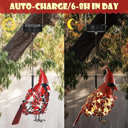 Glooglitter Cardinal Solar Lights Hanging Decoration Garden Outdoor Decor Metal Gifts Waterproof for Yard Front Porch Lawn Driveway Patio Backyard Pathway Gardening Lanterns Gift