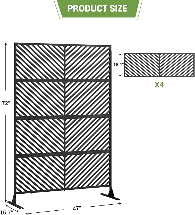 Hipicute 72" H×47" W Freestanding Metal Privacy Screen for Outdoor Patio - Heavy-Duty Rust-Resistant Decorative Fence Panel | Weatherproof Design | Patio Privacy Screen