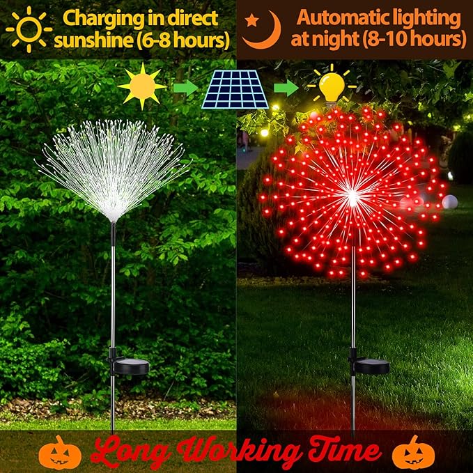 Tujoe 6 Pcs Christmas in July Solar Firework Stake Lights 180 LED 8 Modes Solar Waterproof LED Sparkler Lights Outdoor Decoration for Garden Patio Yard Pathway Walkway Lawn (Red, Green)