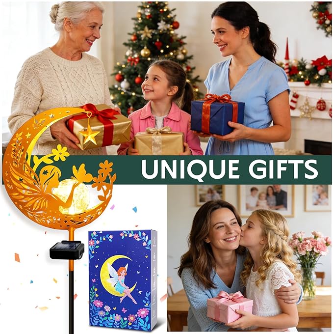 ZNYCYE Solar Lights Outdoor Decorative Moon Angel Solar Stake Lights Pathway Lights, Mothers Day Gifts for Mom Women Grandma,Fairy Garden Decor Waterproof for Walkway, Yard, Lawn, Patio (Warm White)
