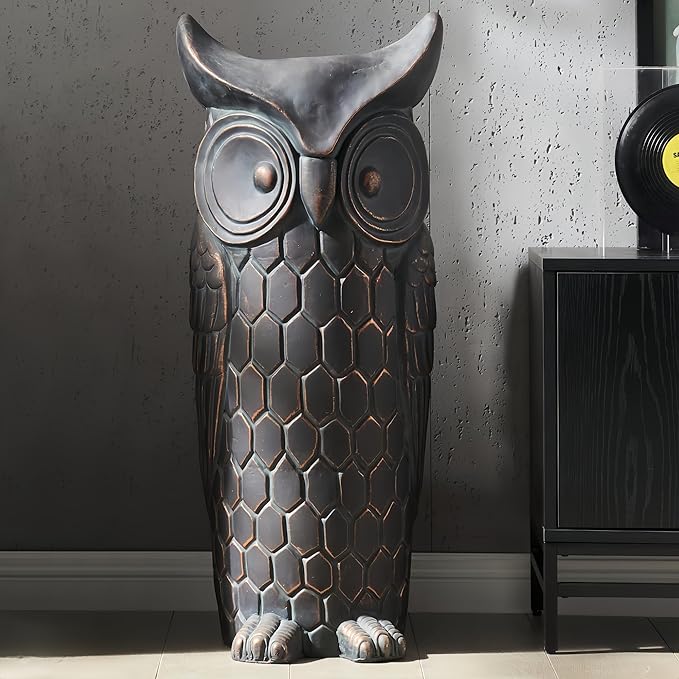 Wallowa 40 Inches Tall Large Outdoor and Indoor Statue, Garden Sculptures, Faux Stone Owl Sculpture, Garden Decoration, Large Statue for Living Room, Tall Standing Sculpture for Home, Porch, Backyard